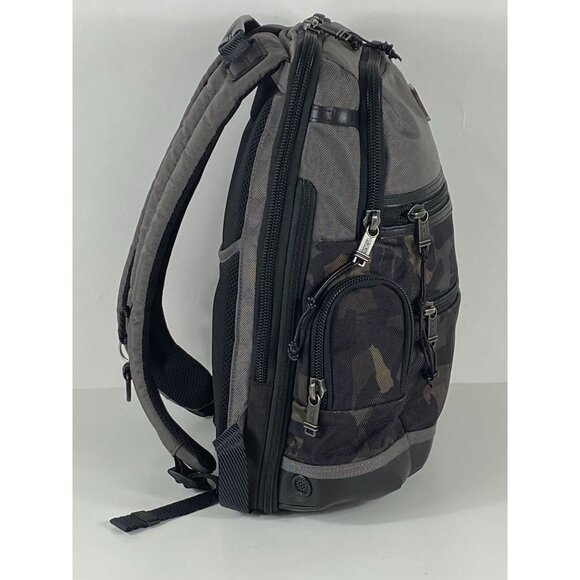 TUMI Parrish Leather Trim Camo Laptop Storage Unisex Backpack Black/Gray F179 - Picture 2 of 8
